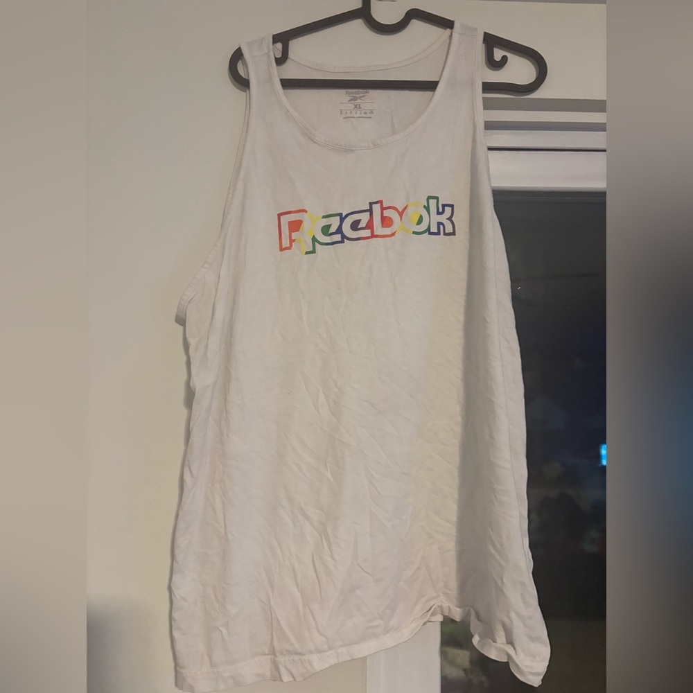 Reebok White Tank Top with rainbow  Logo